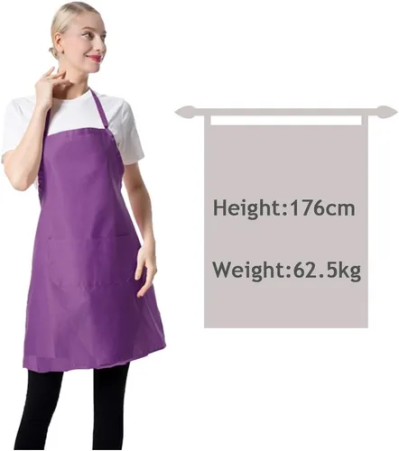 Vista 5 de Total de 15 delantales con peto de colores lisos mixtos a granel para mujeres, hombres y adultos, con 2 bolsillos frontales, para cocinar, pintar
