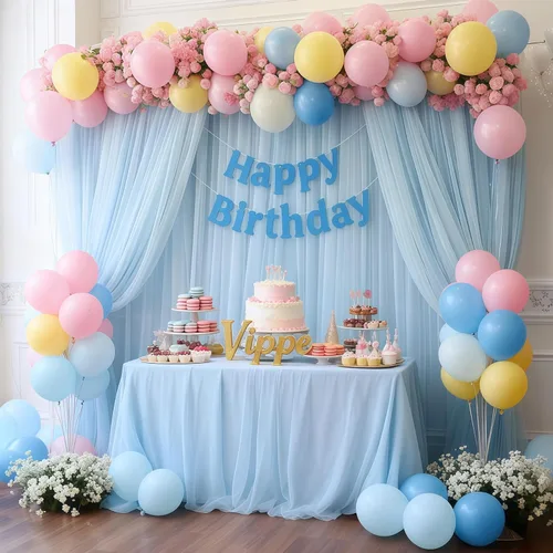Vista 3 de Cortinas de fondo de tul azul de 10x10 para fiestas, cortina de fondo transparente para fotos de boda, cortinas para baby shower, fotografía, fiesta