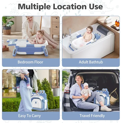 Vista 6 de TPN - Bañera plegable para bebés con cojín suave y termómetro en tiempo real, bañera portátil de viaje para recién nacidos e infantes