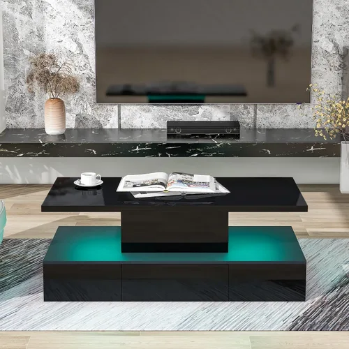 Vista 28 de Mesa auxiliar elevable, mesa auxiliar multifuncional con estantes abiertos, mesa de comedor moderna para sala de estar, oficina en casa (negro #004)
