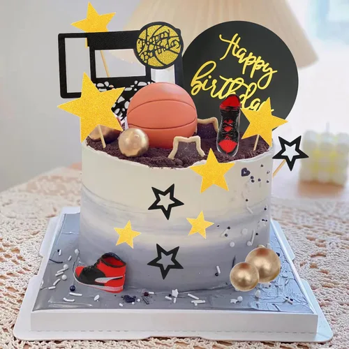 Vista 7 de 21 piezas de decoración de pastel de baloncesto temática de baloncesto para decoración de pasteles temáticos de deportes, suministros de cumpleaños