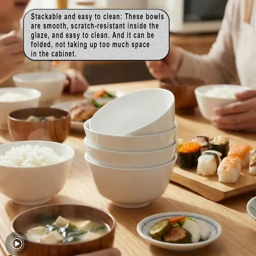 Vista 4 de 4 cuencos de porcelana, cuencos de arroz de sopa de 10 onzas