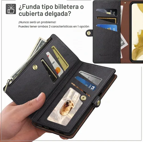 Vista 3 de XcaseBar Funda tipo cartera para Samsung Galaxy Note 20 con cremallera y tarjetero de crédito con bloqueo RFID, funda de piel sintética con tapa