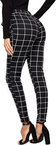 Vista 2 de WDIRARA Leggings elásticos para mujer estampado a cuadros pantalones suaves y ajustados a la moda