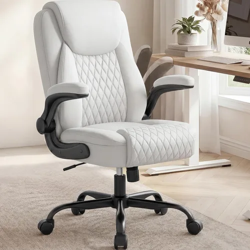 Vista 12 de COMHOMA Silla de oficina con respaldo medio, silla de escritorio ergonómica de poliuretano con brazos abatibles, juegos de computadora pequeños