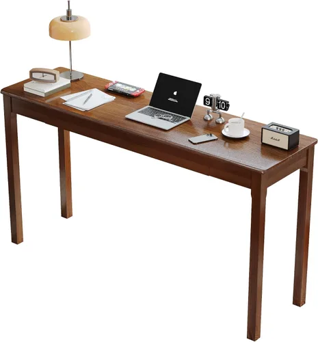 Vista 27 de Escritorio de madera maciza con cajones, escritorios estrechos simples de 24 x 16 pulgadas, mesa de estudio de madera de goma, escritorio pequeño
