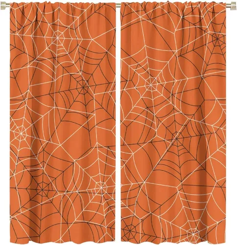 Vista 74 de Cortinas opacas de tela de araña aterradora para niños, tela de araña en blanco y negro, fondo rojo, dormitorio de niños, guardería, decoración