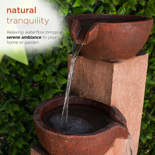 Vista 5 de Alpine Corporation ZEN398 - Fuente de agua moderna de 3 niveles para exteriores de 35 pulgadas, elegante fuente de suelo rústica para jardín, patio