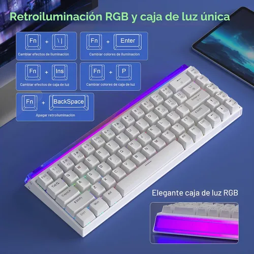 Vista 5 de MageGee AIR68 - Teclado inalámbrico para juegos con efecto Hall, teclado de interruptor magnético RGB 60% con disparador rápido, accionamiento