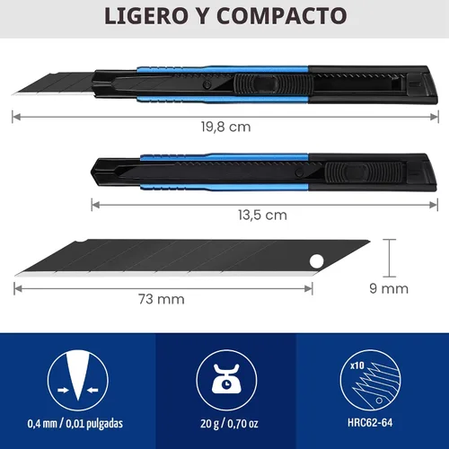 Vista 2 de WORKPRO Cuchillo de uso general premium con cuchilla retráctil y desmontable, juego de cortador de caja de aluminio resistente, cuchillos
