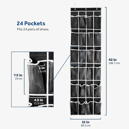 Vista 9 de Zober organizador de zapatos para la puerta con 24 bolsillos transpirables, portazapatos colgante para maximizar el almacenamiento de zapatos