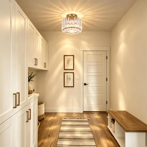 Vista 3 de Lámpara de techo moderna semiempotrada de cristal con acabado en latón para pasillo, comedor, vestíbulo, sala de estar, dormitorio, entrada
