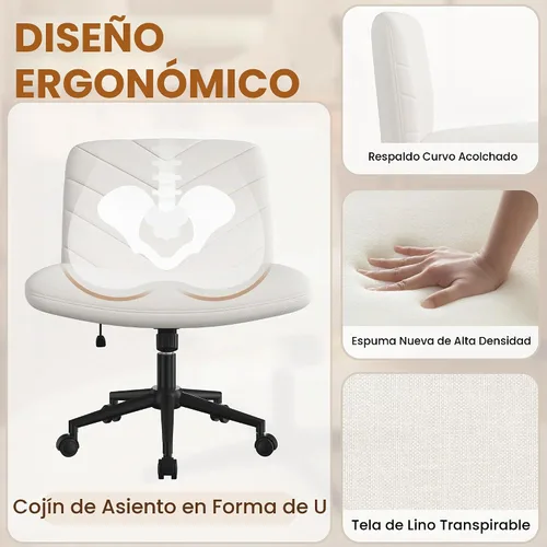 Vista 6 de Yaheetech Silla de Escritorio de Oficina con Patas Cruzadas Anchas sin Ruedas, Sillas Giratorias Cómodas para Computadora de Tocador para Hogar