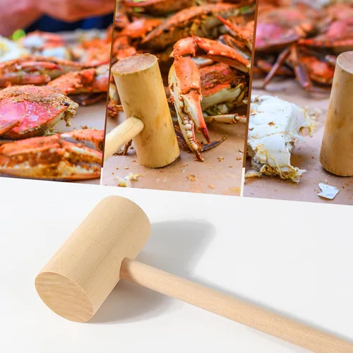 Vista 3 de Paquete de 6 martillos de mariscos grandes de madera para agrietar cangrejo, langosta y mariscos, martillo de madera para romper, chocolate