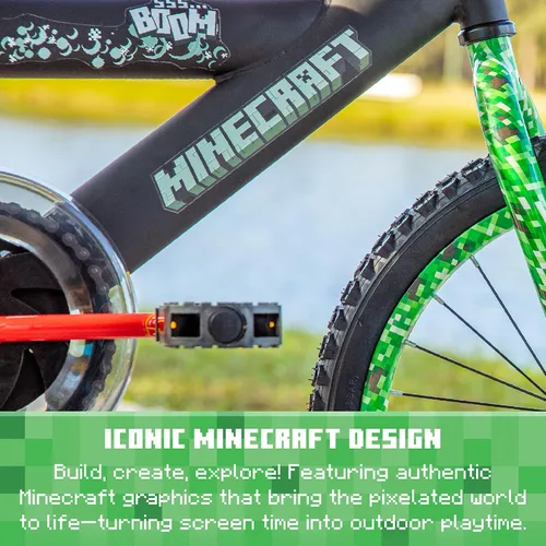 Vista 6 de Minecraft 18-Inch Kids Bike - Unisex Bike with Creeper Graphics, Coaster Brake, Adjustable Seat, Removable Training Wheels, Ages 6-9, 42”-53” Tall