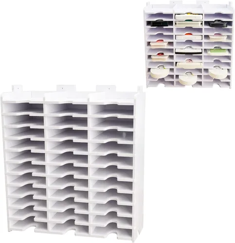 Vista 11 de SANFURNEY Soporte de almacenamiento de 24 ranuras para almohadilla de tinta y almohadilla de sellos, estante organizador para almohadillas de tinta