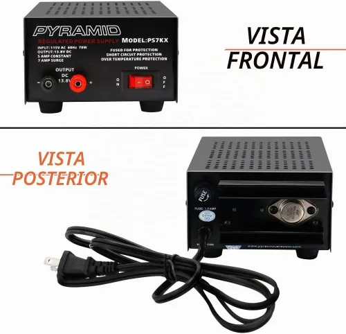 Vista 2 de Pyramid Fuente de alimentación universal compacta de banco – 5 amperios regulado lineal de laboratorio doméstico convertidor de CA a CC de 12 V