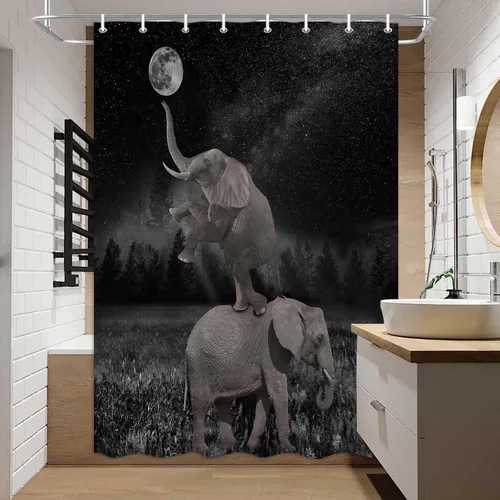 Vista 16 de Boziqr Divertidas cortinas de ducha para baño, bonita cortina de baño de elefante, luna, bosque, decoración rústica de granja, tela de poliéster