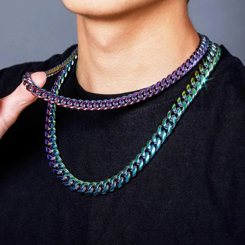 Vista 3 de TOPGRILLZ Collar de cadena de eslabones cubanos de acero inoxidable pulido de 0.399 in para hombres y mujeres, joyería de hip hop, Latón, Circonia