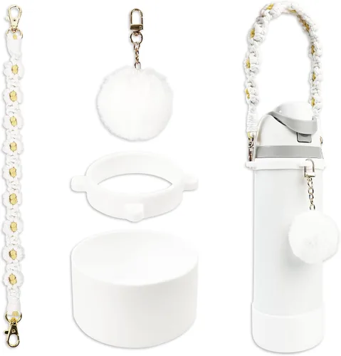 Vista 11 de Juego de fundas de silicona para botella de agua Owala de 24 oz, 32 oz, 40 oz - Incluye dije de dibujos animados y correa de mango de botella