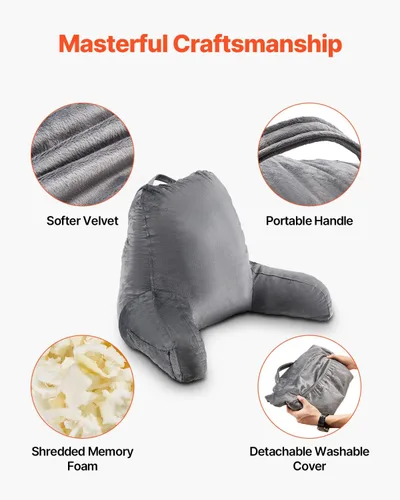 Vista 5 de VEVOR - Almohada de lectura, almohada grande para la espalda para sentarse en la cama con 3 bolsillos, almohada para sentarse en la cama con espuma