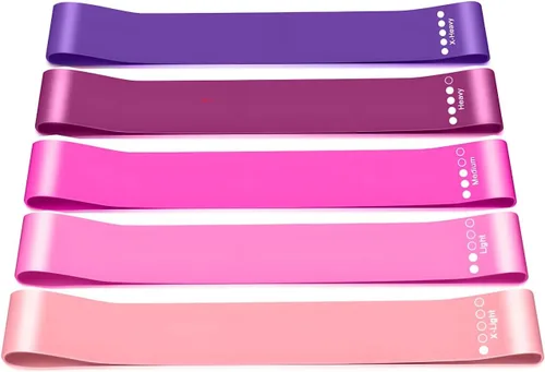 Vista 3 de Juego de bandas de resistencia, paquete de 5, 5-40 libras, bandas de ejercicio multicolor para entrenamientos en casa
