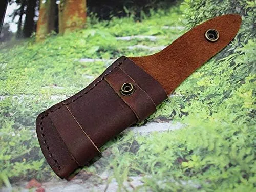 Vista 5 de Funda plegable para cuchillo de bolsillo de 5 pulgadas, funda de cinturón de cuero genuino marrón liso TS-sheathTS