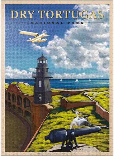 Vista 8 de MyPuzzle Dry Tortugas National Park - Faro de Fort Jefferson, póster de viaje vintage, rompecabezas prémium de 500 piezas para adultos