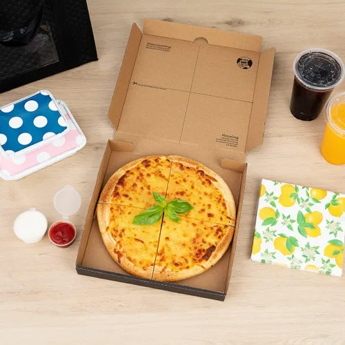 Vista 4 de Restaurantware Eco Pie - Cajas de pizza de 10.6 x 10.6 x 1.7 pulgadas, 50 cajas de entrega de pizza corrugada, reutilizables como platos, cajas