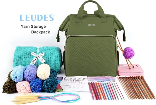 Vista 6 de Leudes Mochila Bolsa para Tejer, Organizador de Almacenamiento de Hilo, Bolsa de Ganchillo Grande Tote, Regalo de Navidad, Estuche Portador de Hilo