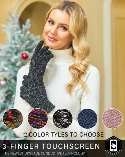 Vista 5 de FZ FANTASTIC ZONE Womens Winter Touchscreen Gloves for Cold Weather, Chenille Warm Knit Gloves