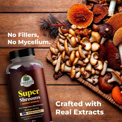 Vista 5 de Suplemento orgánico de hongos 6 en 1 Super Shrooms - Energía, memoria, enfoque y salud cerebral - Melena de león, Reishi, Chaga, Cordyceps y más