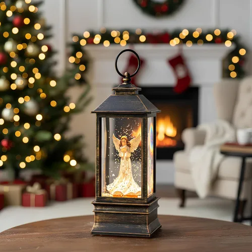 Vista 6 de Linterna de globo de nieve de Navidad, ángel brillante con paloma, forro USB/funciona con pilas, linterna iluminada para decoración de festivales