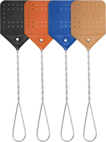 Vista 8 de Zopeal 4 matamoscas de cuero resistente de 17 pulgadas de largo con mango de metal resistente, matamoscas rústico para interiores y exteriores