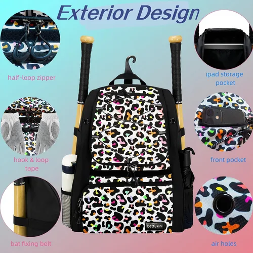 Vista 2 de Bolsa de béisbol juvenil con compartimento ventilado para zapatos, bolsa de bate de sóftbol para guantes de bateo, casco, equipo de teeball