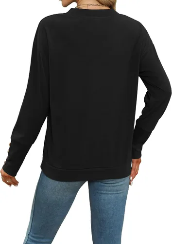 Vista 5 de Dimur Sudaderas con cuello en V para mujer, camisas de manga larga, estilo casual, a la moda, con botones, blusas 2023