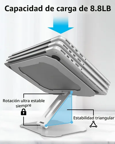 Vista 4 de Soporte para laptop para escritorio, soporte ergonómico ajustable para laptop, soporte plegable para computadora portátil compatible con MacBook