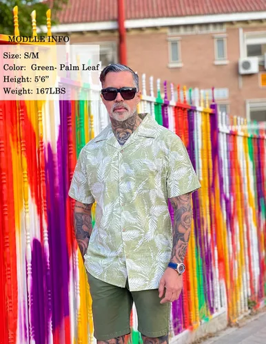 Vista 2 de COOFANDY Camisas florales hawaianas de algodón y lino con botones tropicales para hombre