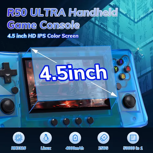 Vista 2 de FVBADE [50000 en 1] R50S Ultra Consola de juegos portátil 4.5 pulgadas IPS Pantalla Mini consola retro 4000mAh Arcade de bolsillo portátil 45+