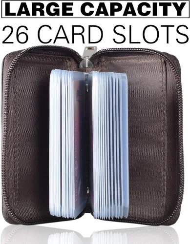 Vista 2 de Easyoulife billetera para tarjetas de crédito de cuero auténtico con espacio para 26 tarjetas