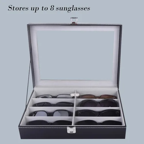 Vista 5 de AUTOARK AW-082 - Organizador de cuero para lentes de sol, 8 piezas, color negro