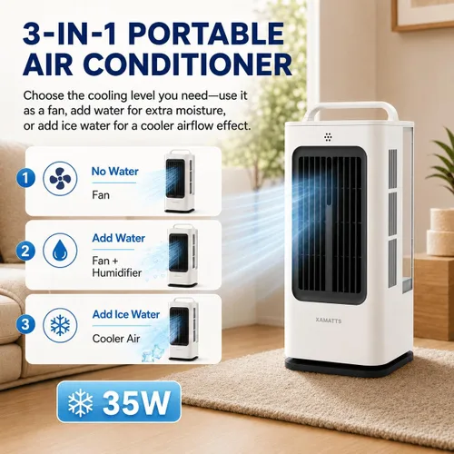 Vista 3 de Aires acondicionados portátiles, enfriador de aire evaporativo de 1700 ml con control remoto, mini aire acondicionado portátil oscilante de 120°