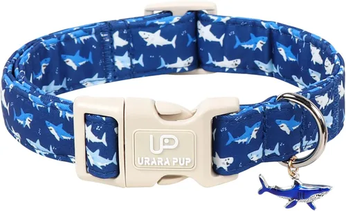 Vista 39 de Collar de perro floral azul, collar floral de algodón ajustable para primavera y verano con colgante de margarita, hebilla de liberación rápida