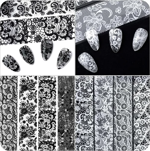 Vista 4 de SmallCat 20 rollos de papel de aluminio de transferencia de uñas, lámina de uñas de encaje, calcomanías de uñas de flores, arte de uñas