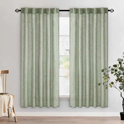 Vista 99 de MIULEE - Cortinas semitraslúcidas suaves y gruesas con textura de lino para cocina y ventana de baño, con trabilla trasera y bolsillo para Blanco