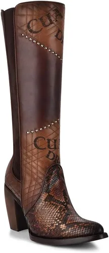 Vista 2 de Cuadra Bota para mujer en piel auténtica Pitón y piel bovina, 3F66PH