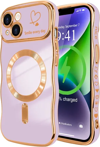Vista 97 de LCHULLE - Funda magnética para iPhone 13 para mujeres y niñas, con forma ondulada, color azul bebé [Compatible with MagSafe] Cute Curly Wave, Love