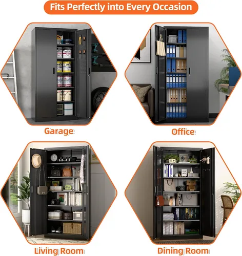 Vista 4 de Aobabo Gabinete de Almacenamiento de Metal de 71" A×32" An×16" P con 5 Estantes Ajustables, Gabinete de Almacenamiento de Garaje con Cerradura