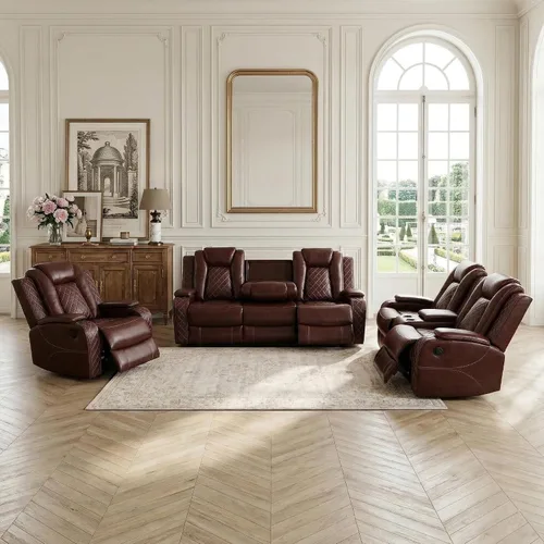 Vista 28 de Sillón reclinable eléctrico para sala de estar, silla reclinable de cuero con LED/almacenamiento, muebles reclinables de 1 plaza, sofá de cuero Negro