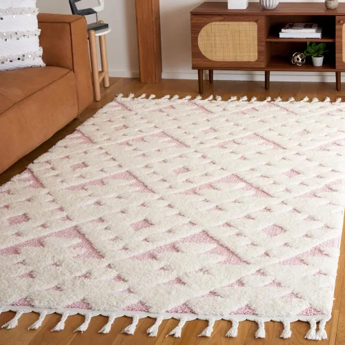 Vista 69 de SAFAVIEH Alfombra marroquí con borlas, 2 x 3 pies, marfil y marrón, no desprende pelusa y fácil de limpiar, textura alta y baja, ideal